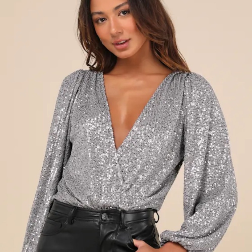 Lulu's Silver Sequin Bodysuit